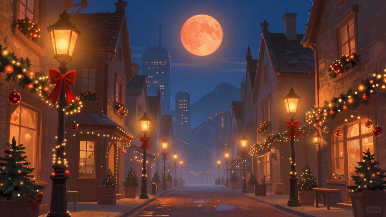 Cozy Christmas City Street: Dota 2 Concept Art