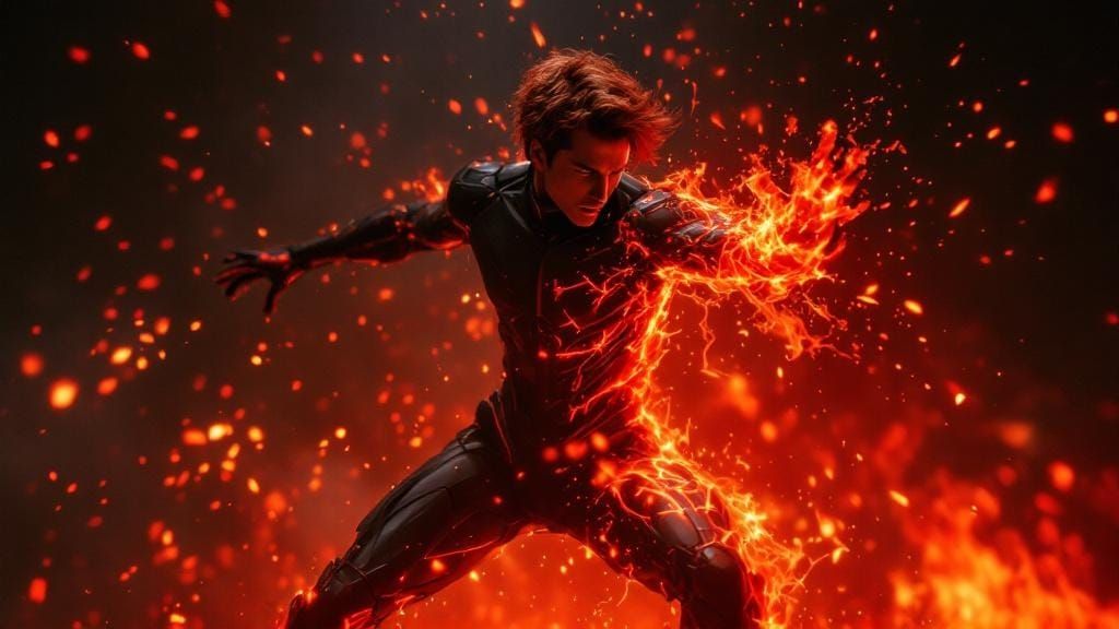 Cyborg Dances in Flames: Hyper-Realistic Cinematic Portrait