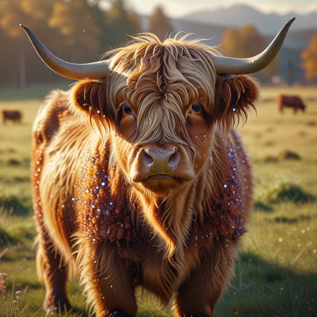 Highland Cow with Bead Blast Fur in Digital Art