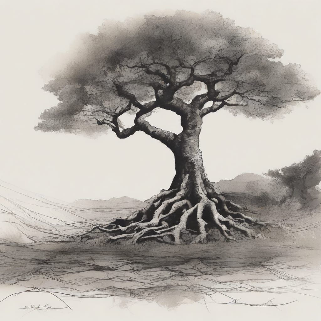 Yggdrasil in Surreal Ink Drawing Style