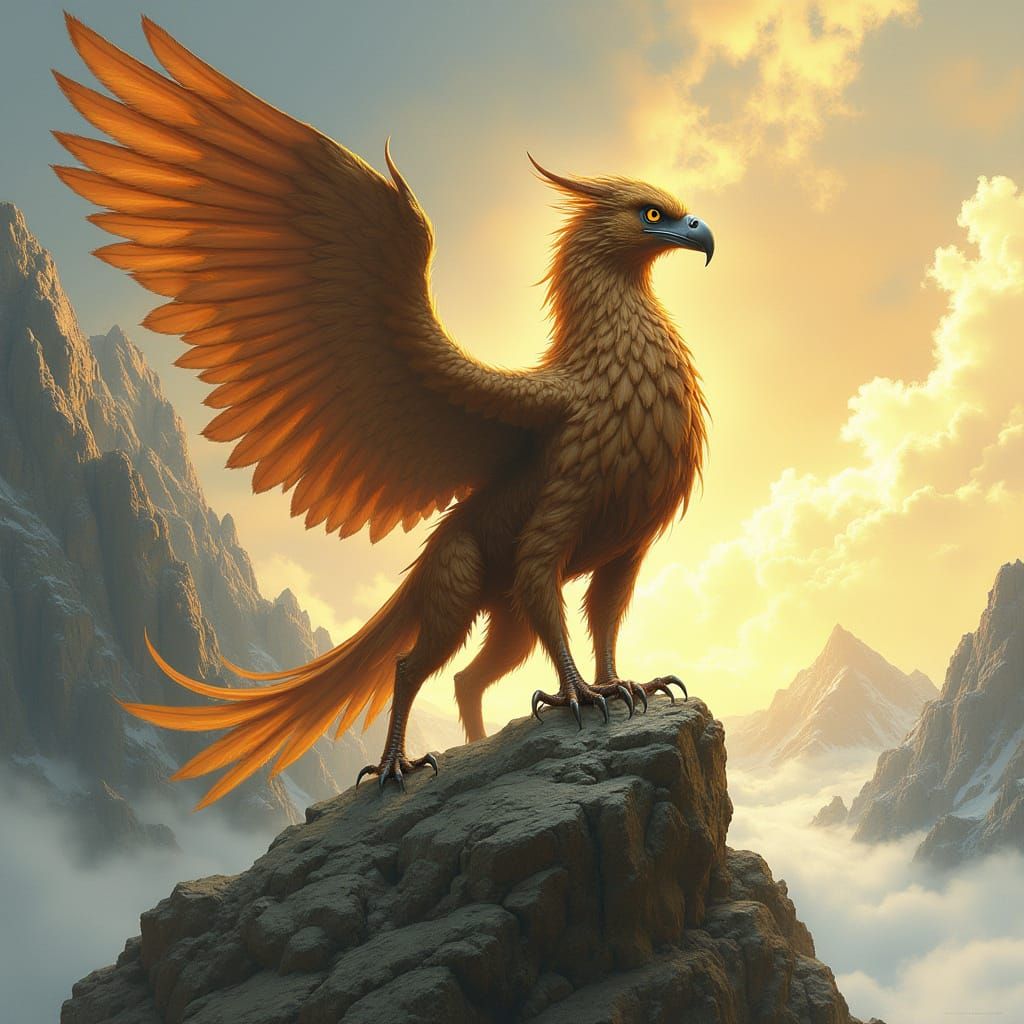Majestic Griffin on Windswept Mountain Peak