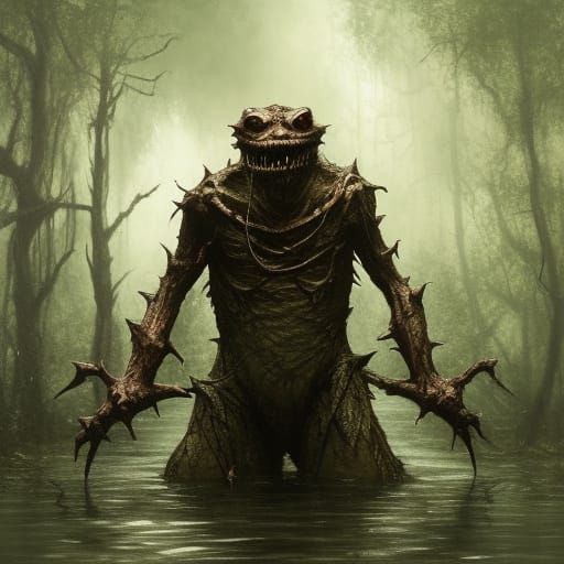 Gothic Weretoad Warrior in Dark Swamp: 8k Art
