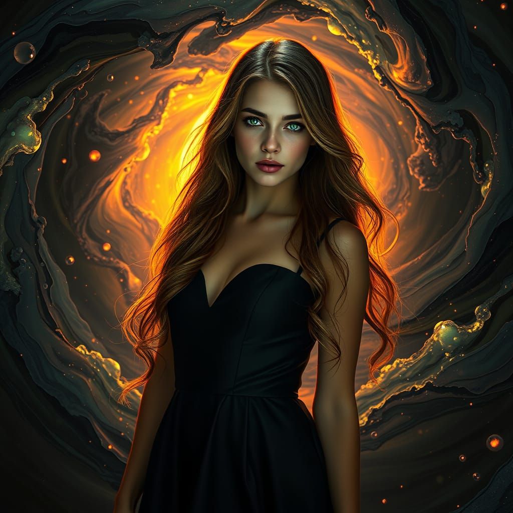 Ethereal Woman in Alcohol Ink Vortex