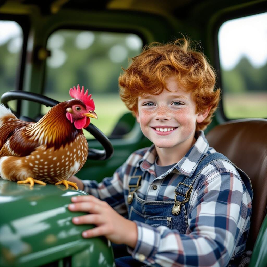 Boy and Chicken Portrait in Intimate Realism Style