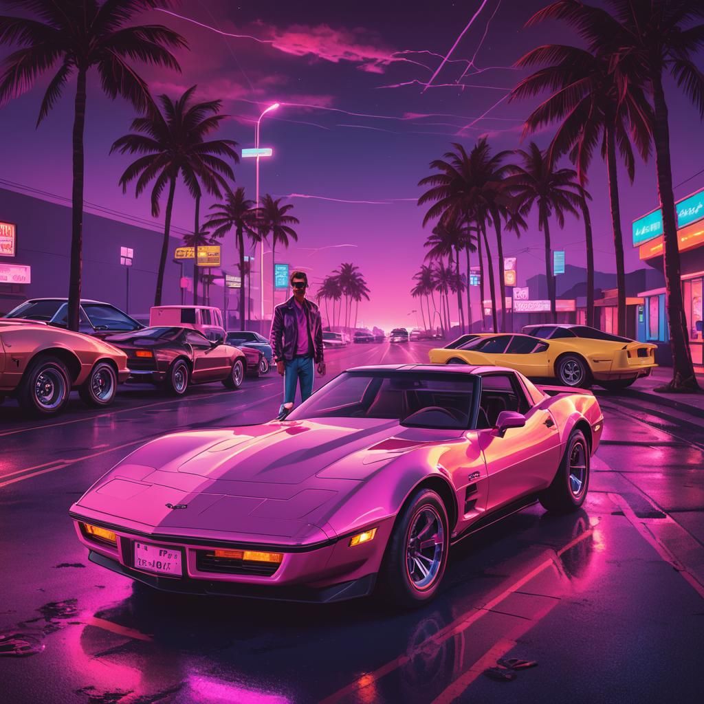 Retro Synthwave Corvette in Neon Style