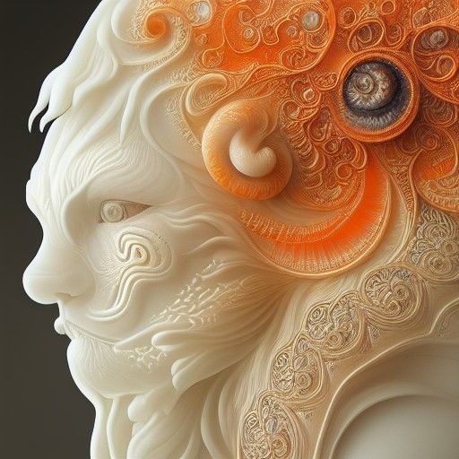 Opalescent Marble Cat Sculpture with Fractal Inlay