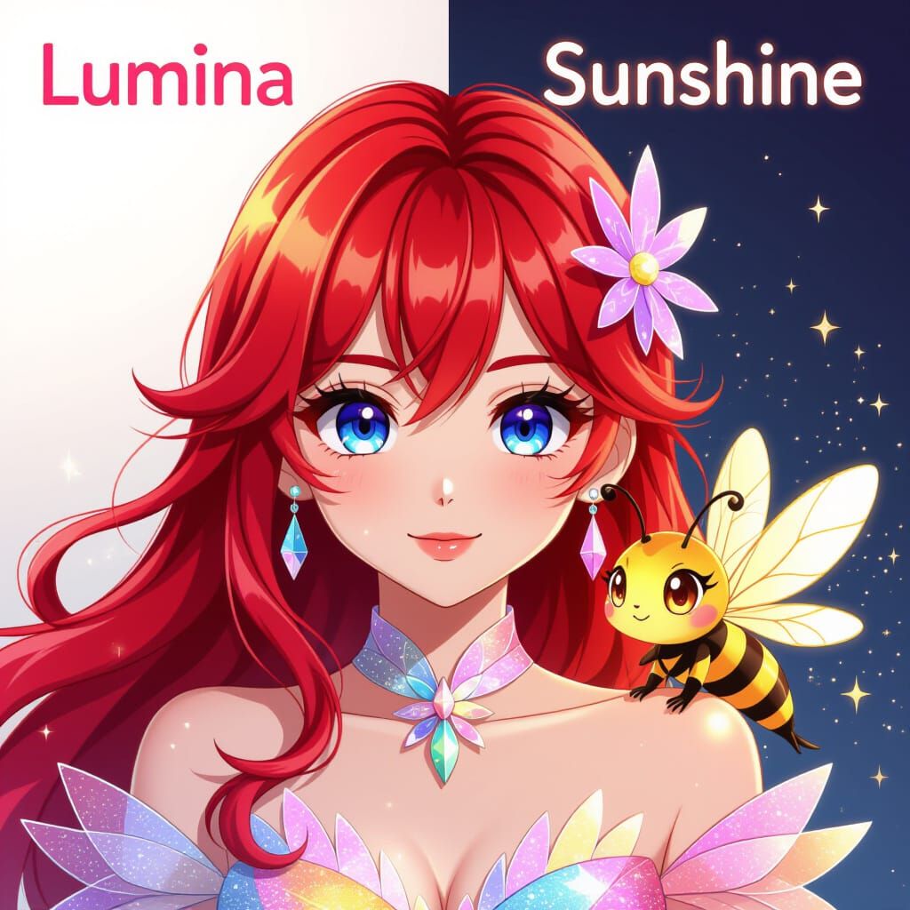 Kawaii Magical Girl & Firefly Guardian in 3D Anime Style