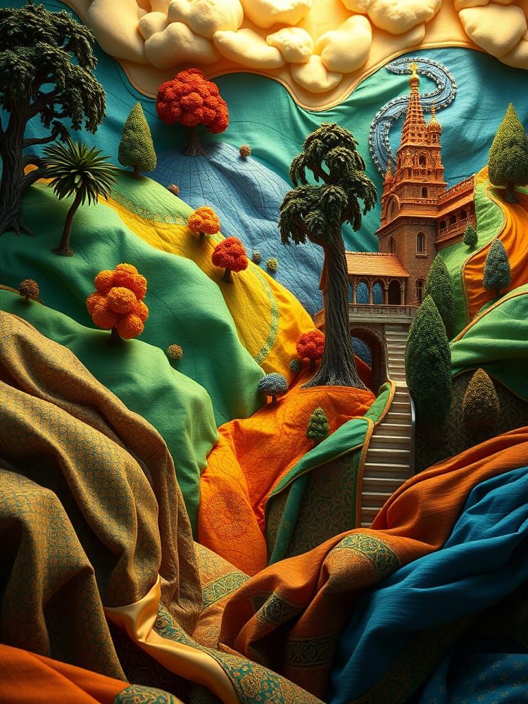 Surreal Fabric Landscape in Jewel Tones