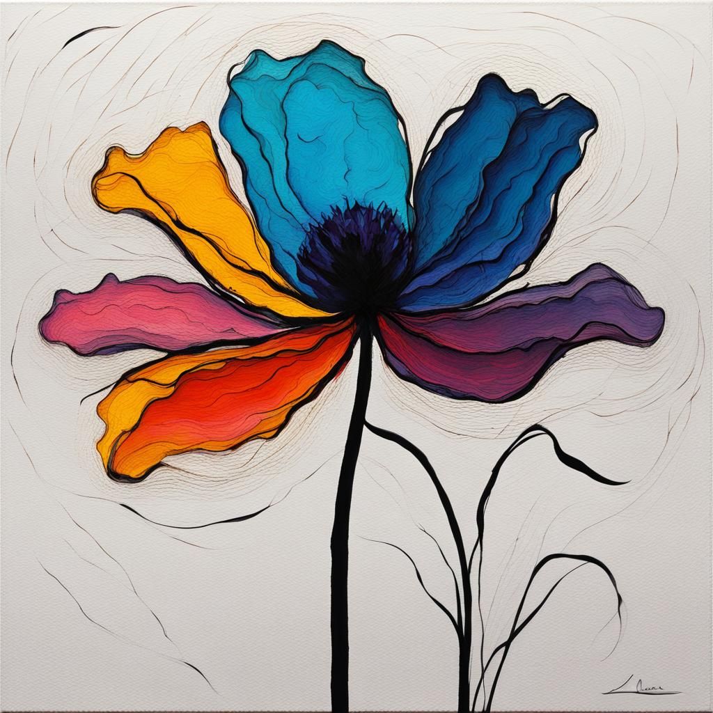 Minimalist Line Art Flower in Expressionist Style