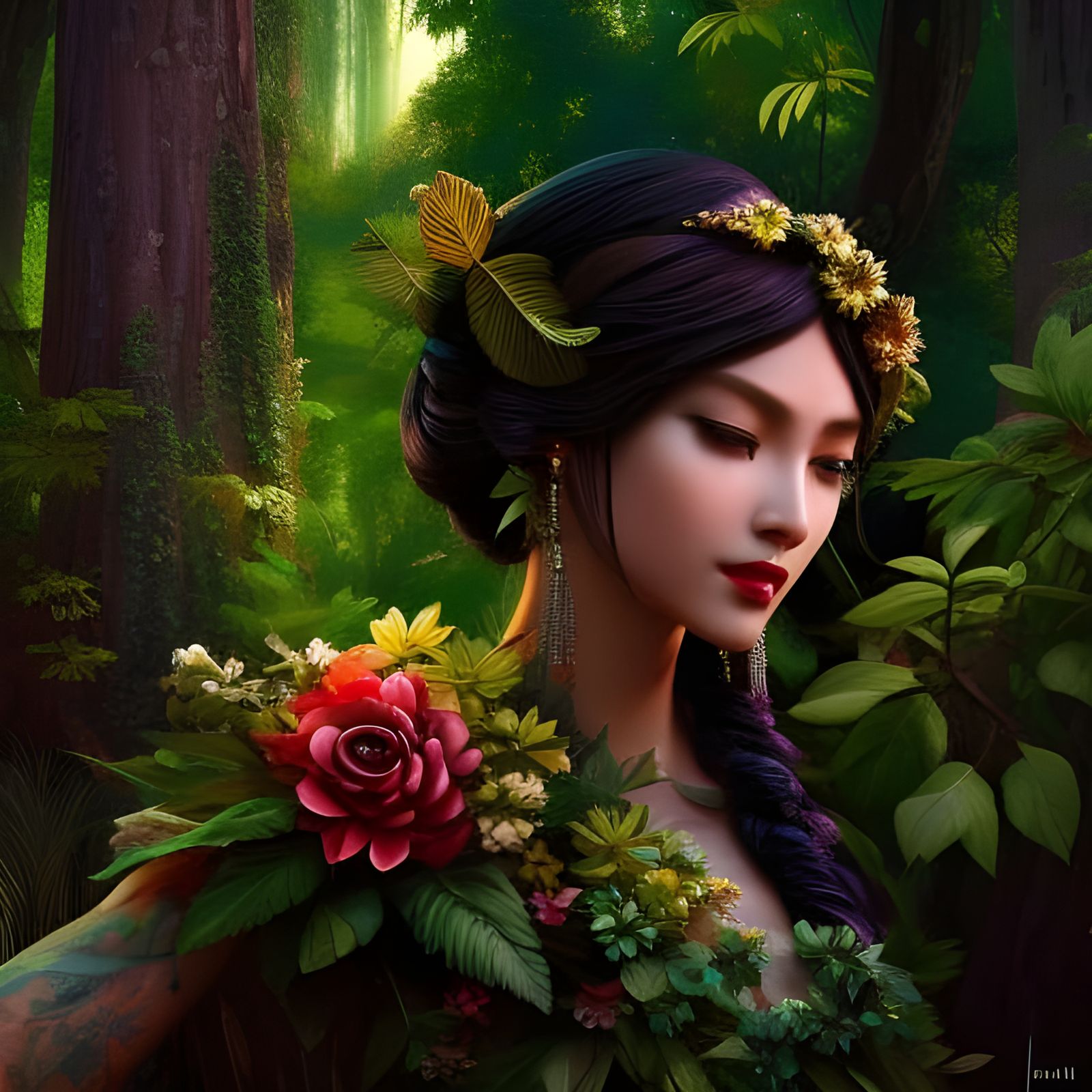 Nature Goddess in a Lush Landscape