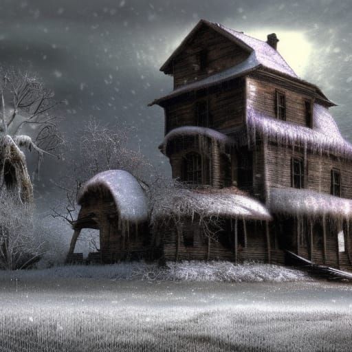 Haunted Winter Farmhouse in Gothic Fantasy Style