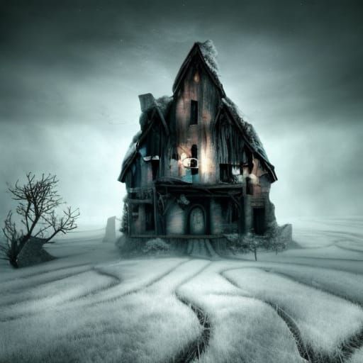 Haunted Gothic Farmhouse in Winter Snow