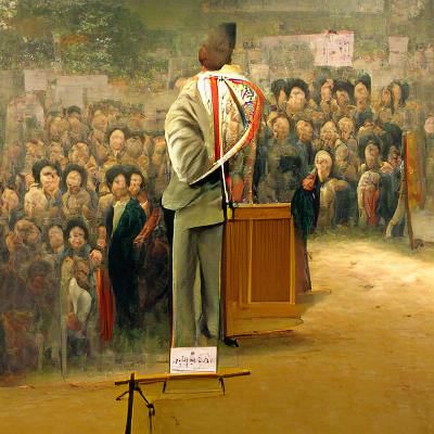 Inspiring Leader Giving Speech Painting