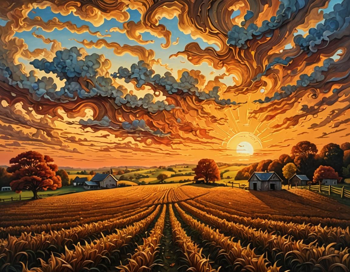 Dadaist Autumn Farm Sunset in Renaissance Style