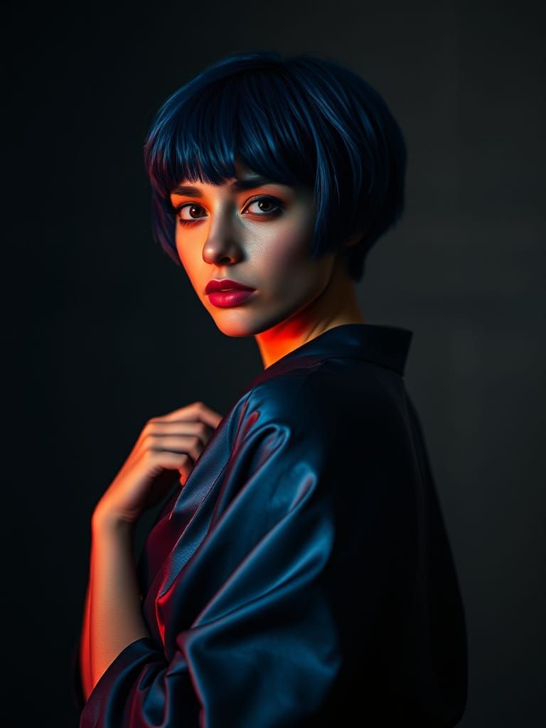 Elegant Woman in Satin Robe, Moody 35mm Film Still