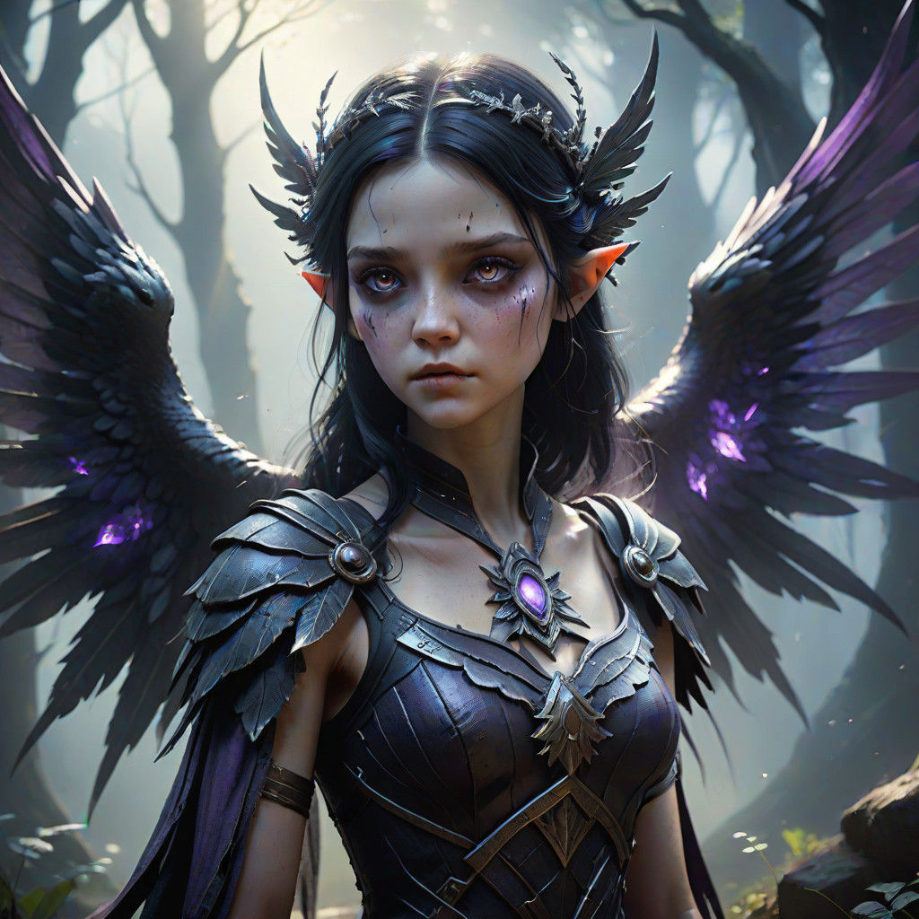 Enigmatic Dark Fairy in Tattered Grey Regalia