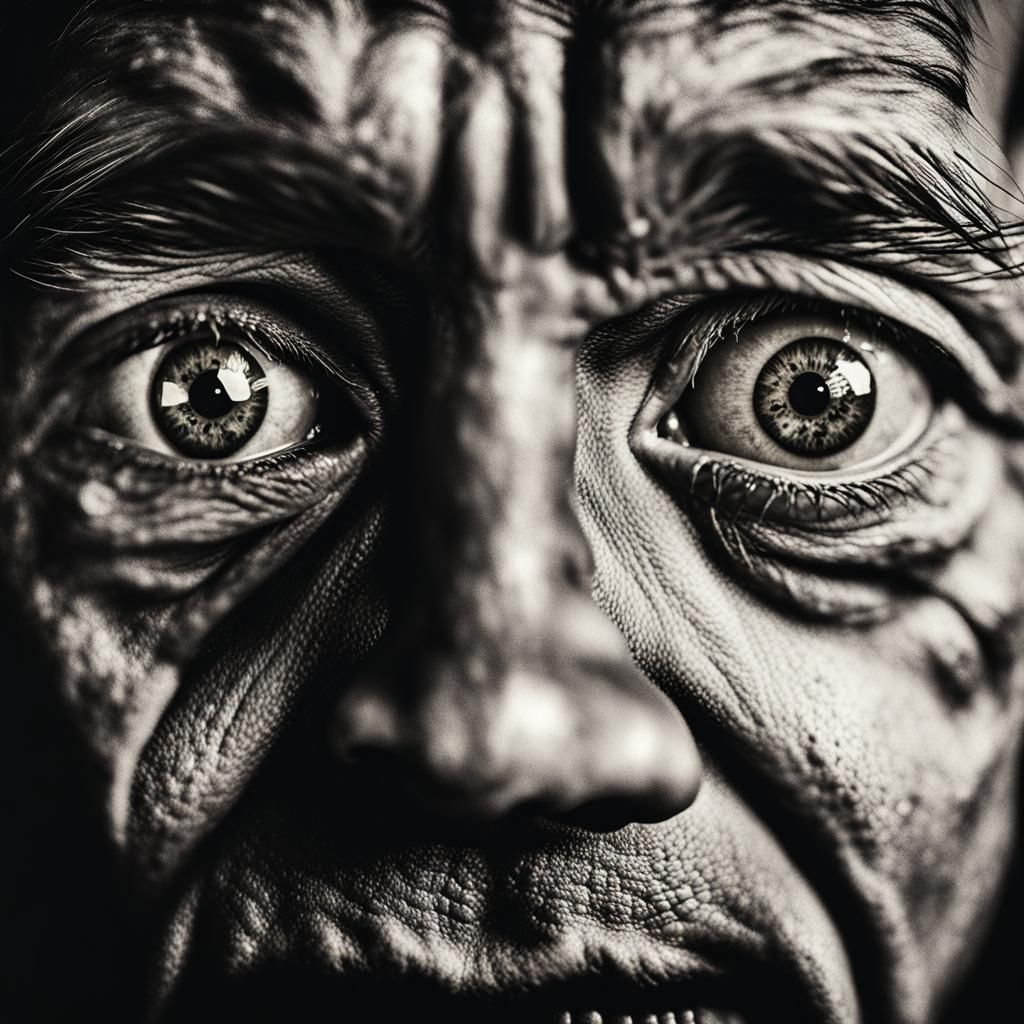 Intense Close-Up Portrait in the Style of Street Photography