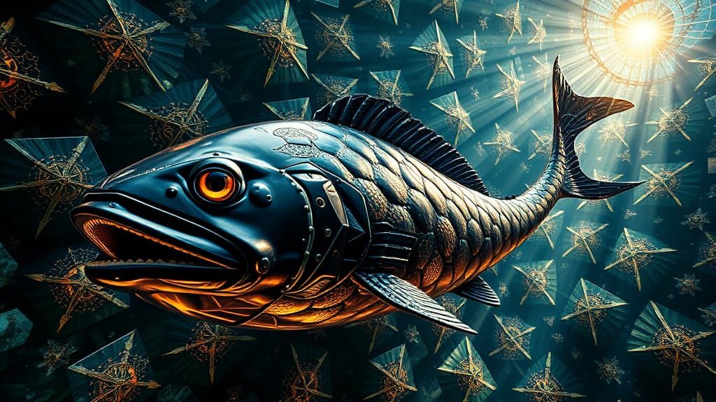 Kaleidoscopic Angler Fish Fractal Quilt