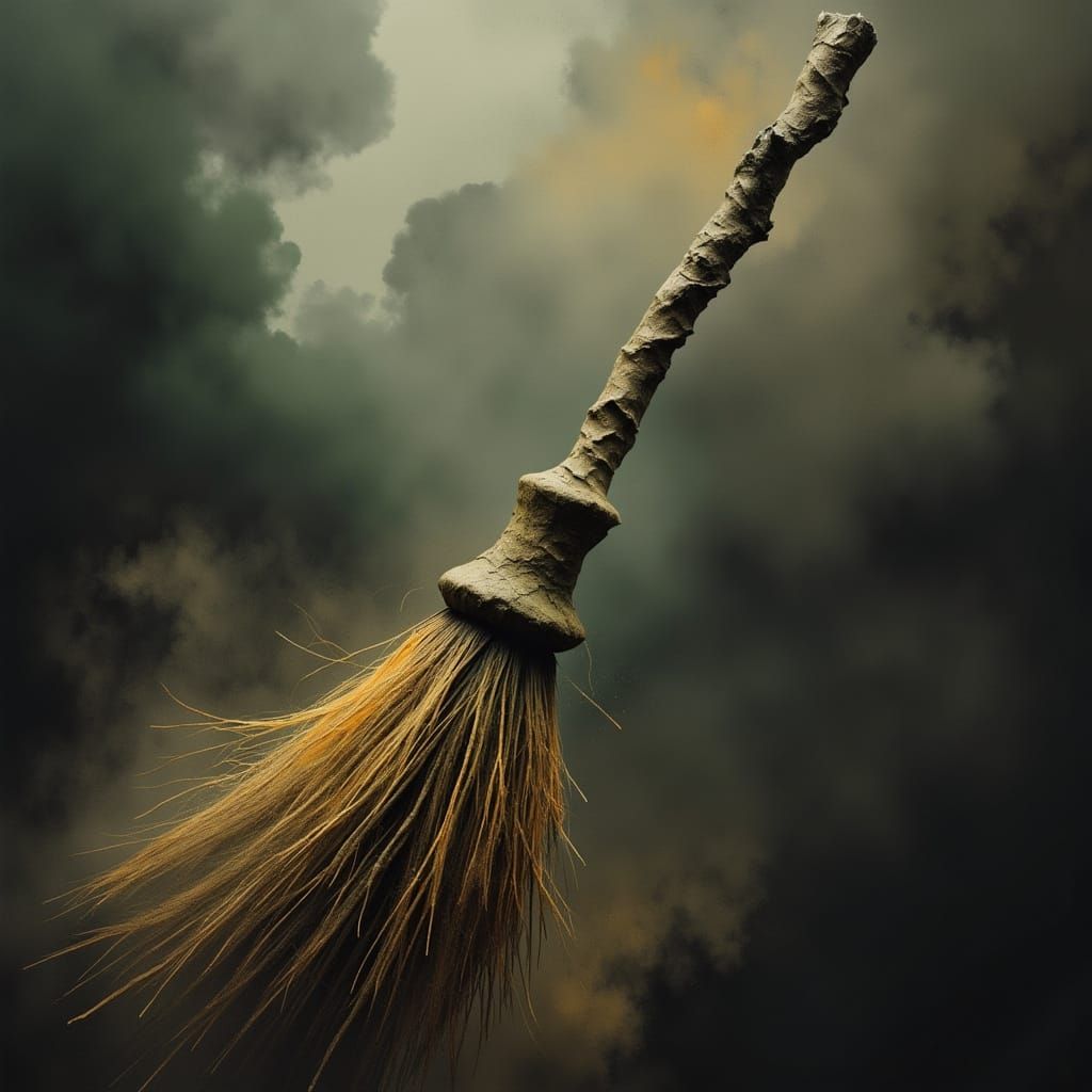 Prompt: broomstick Deep texture Distressed Blur Moody <lora:...