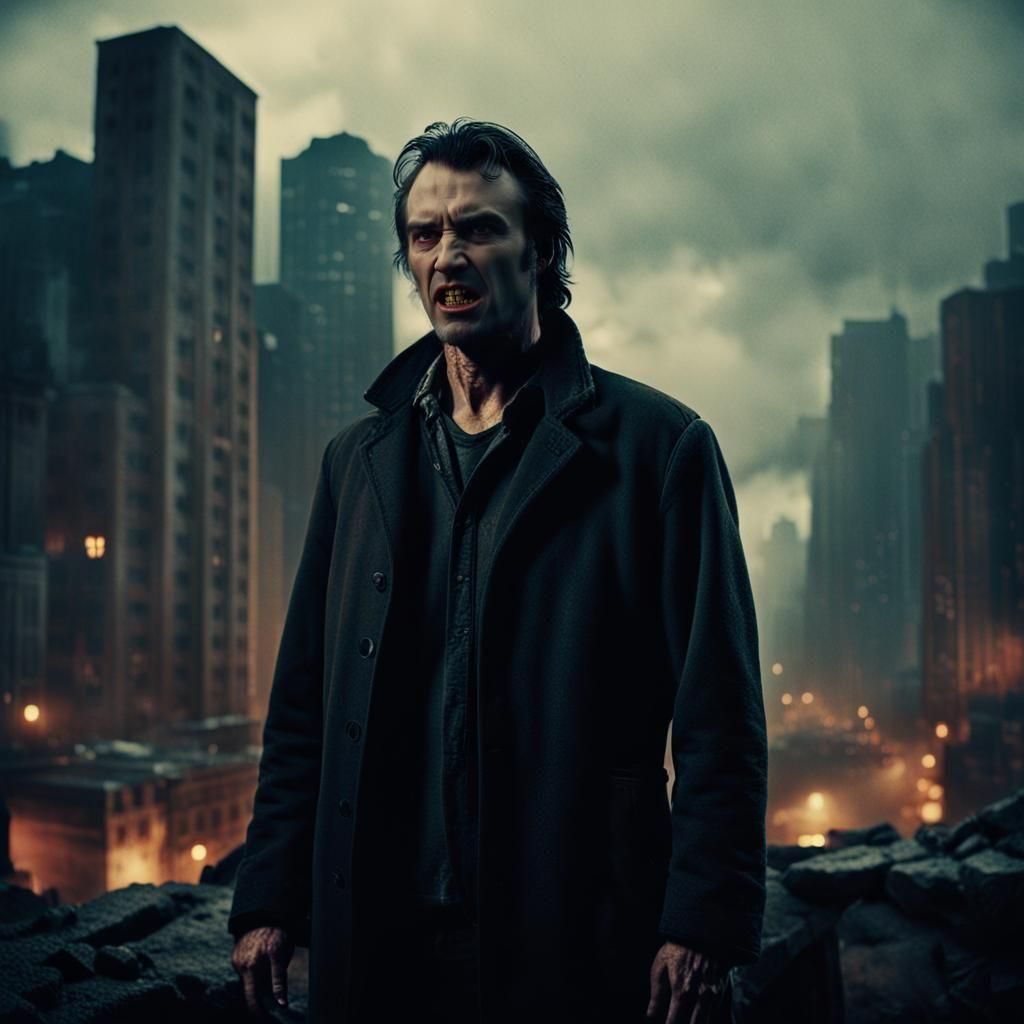 Vampire in Cityscape: Cinematic Film Still