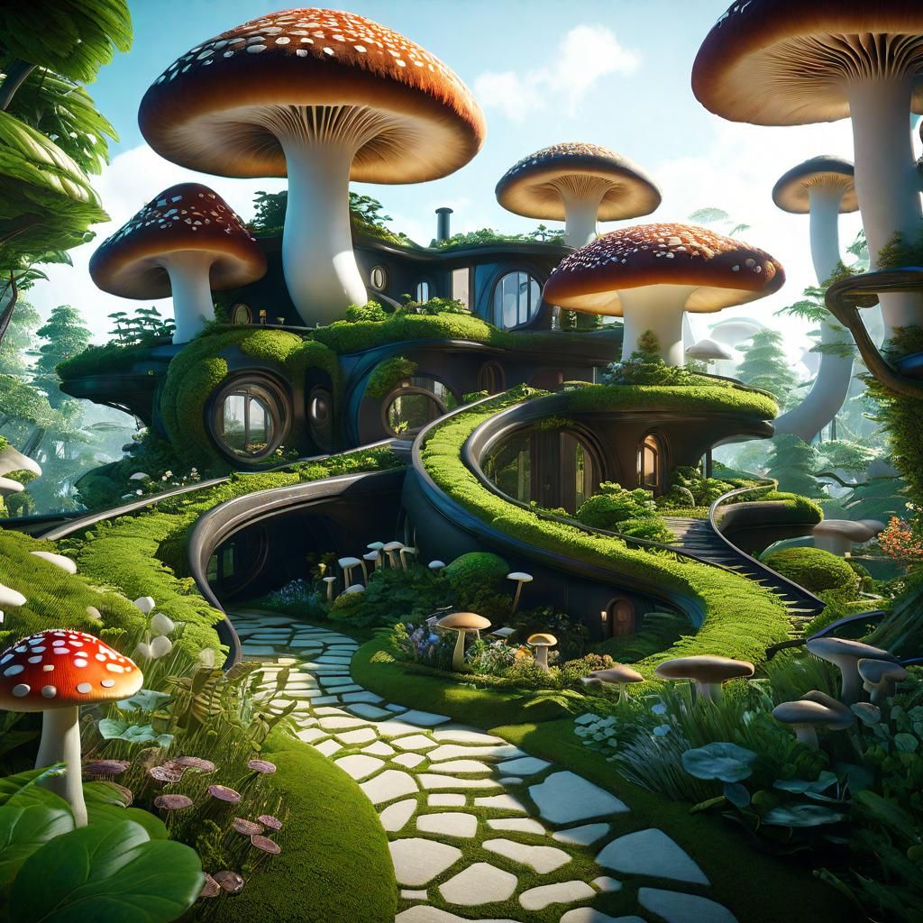 Surreal Organic Abode in 3D Game Cinematic Style