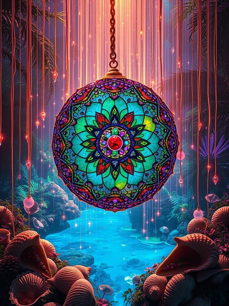 Kaleidoscopic Stained-Glass Sculpture in Psychedelic Style