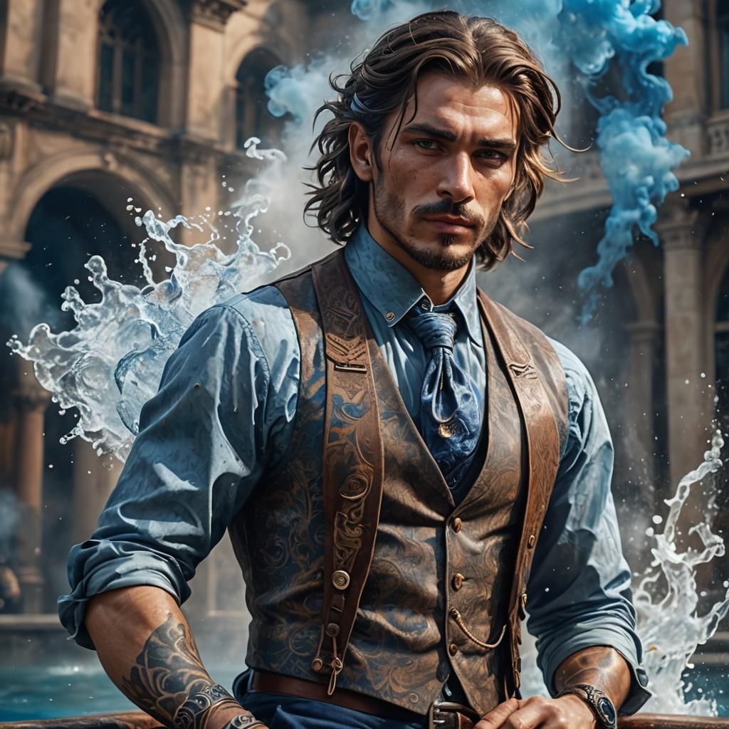 Blue Haired Man Portrait in Dynamic Lighting