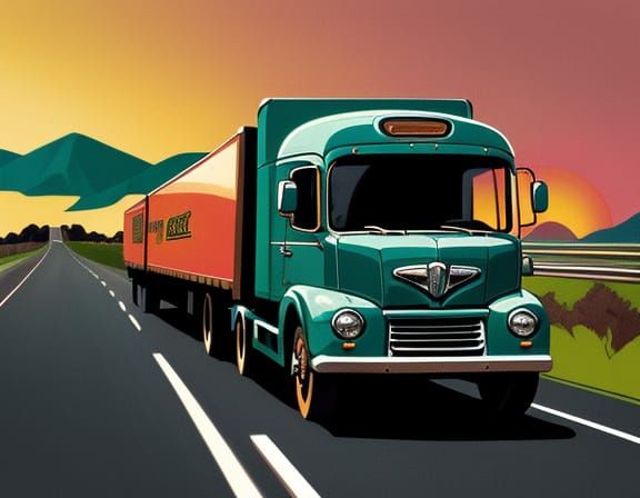 Retro Lorry on a Road Trip: Vintage Illustration