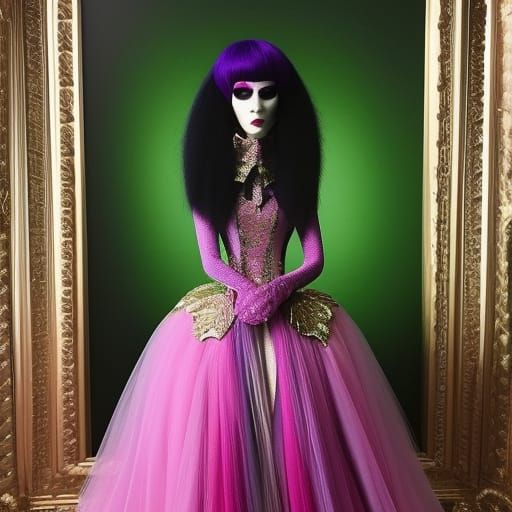 Green Alien Girl in Pastel Goth Haute Couture