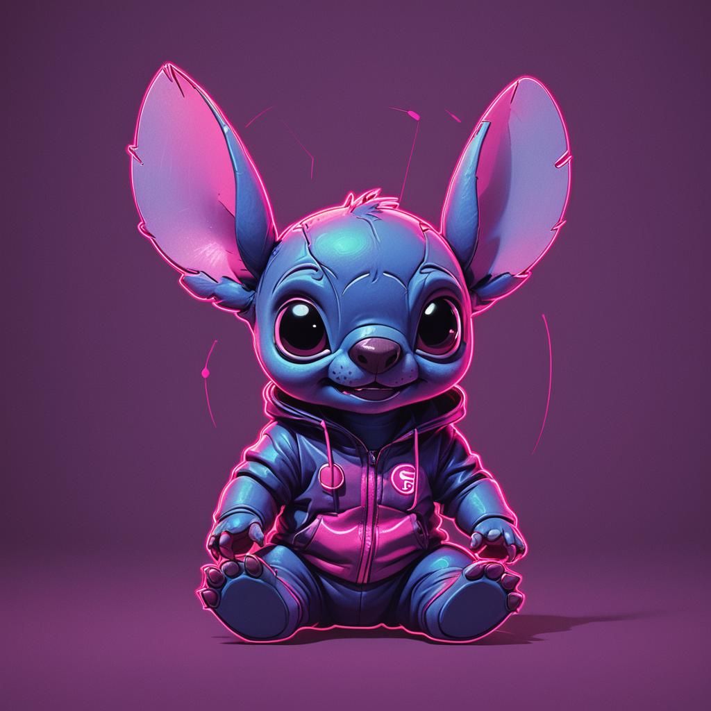 Baby Stitch in Synthwave Neon Retro Style