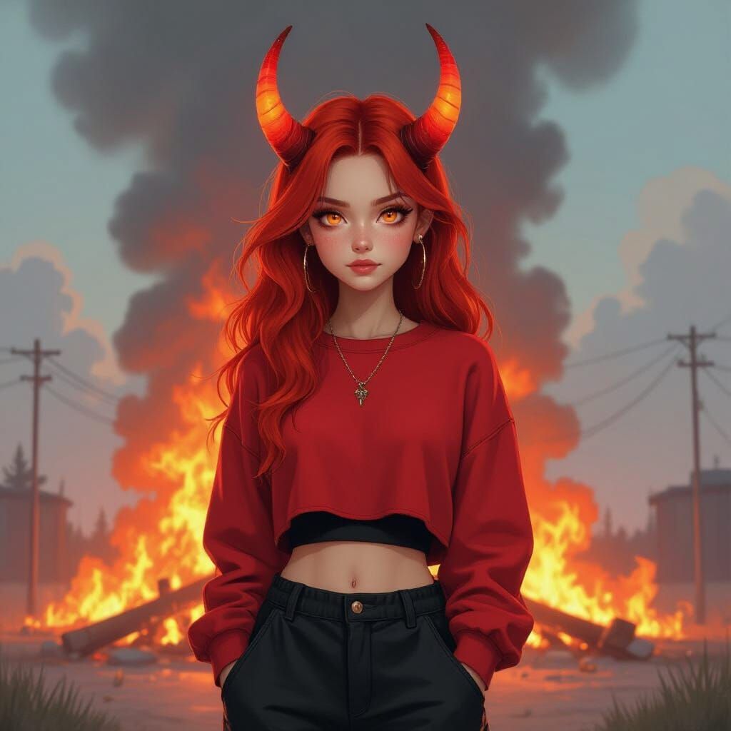 Fiery Haired Teenager Before Inferno, Fantasy Art