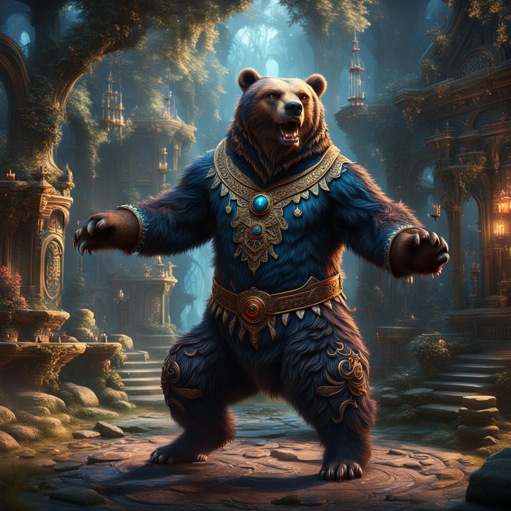 Fantastical Dancing Bear in Detailed Matte Painting
