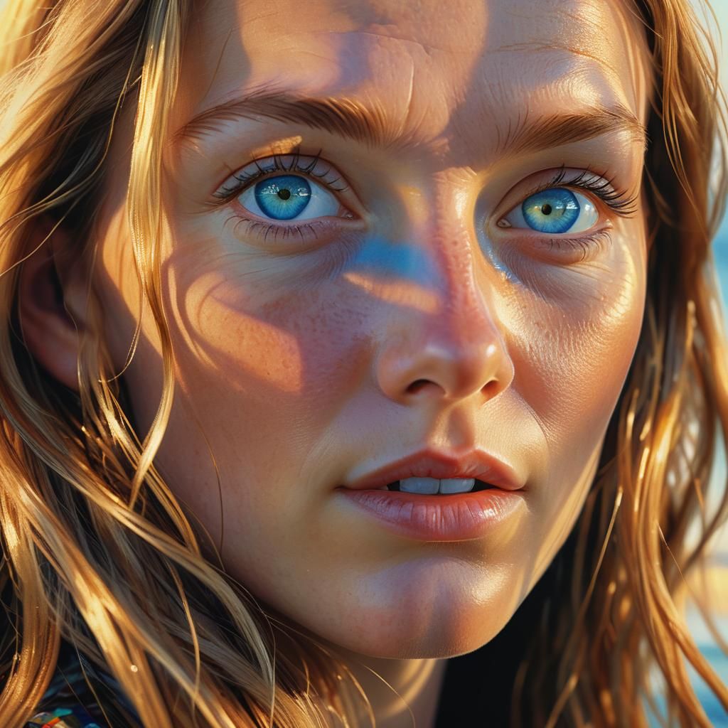 Photorealistic Portrait of a Lady by the Sea