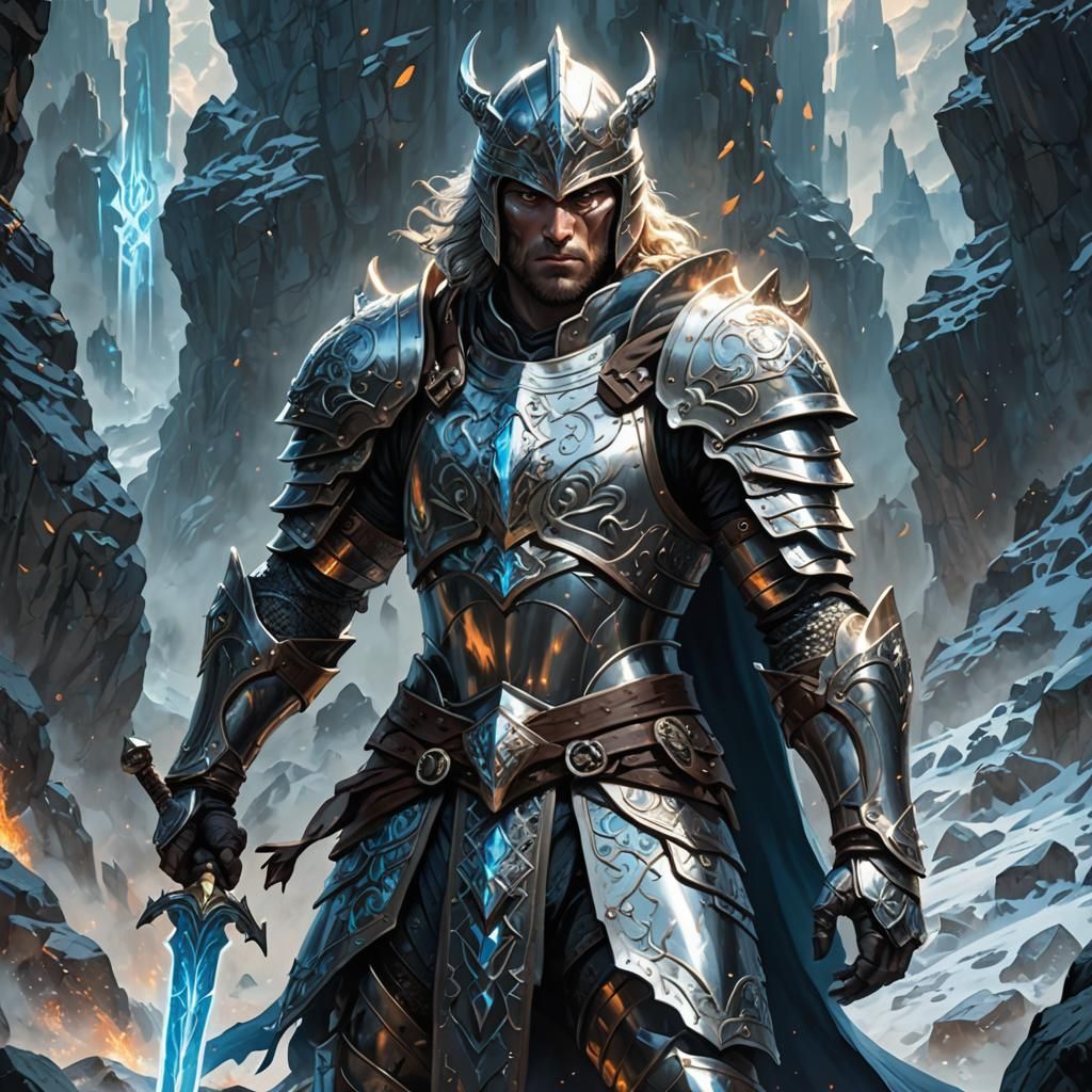 Mythical Knight in Intricate Armor, Fantasy Illustration
