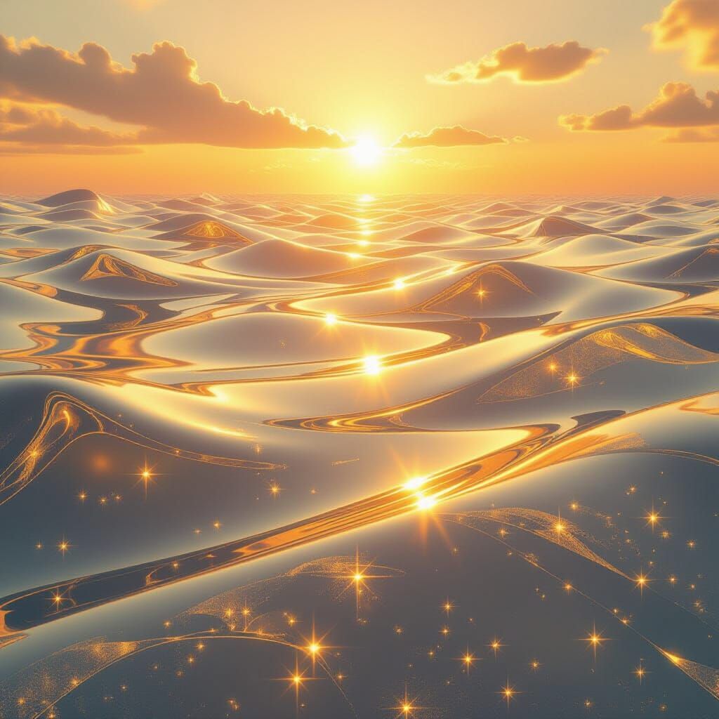 Golden Crystal Plains Under Ethereal Sunlight