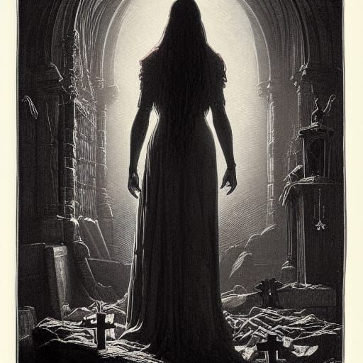 Creepy Witch with Celtic Cross in Dark Fantasy Style