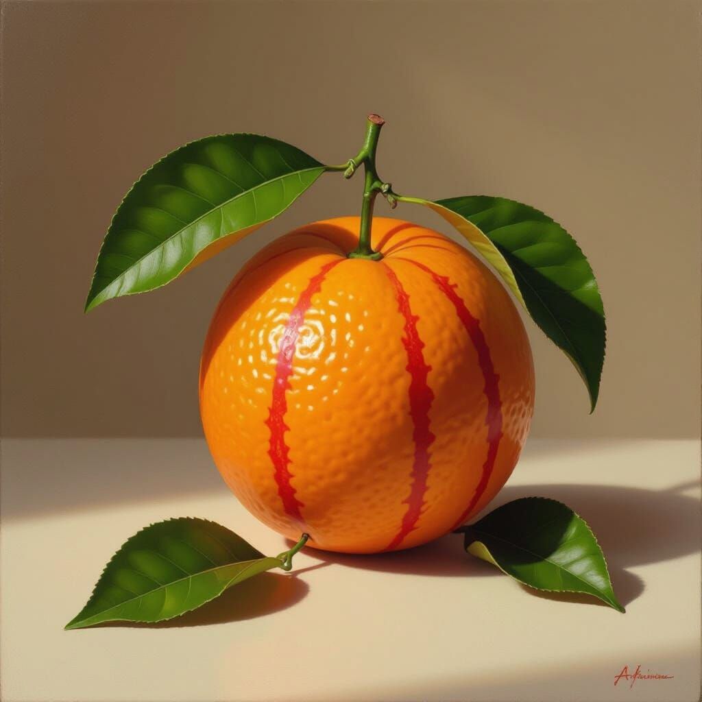 Striated Orange Fruit in Photorealistic Still Life