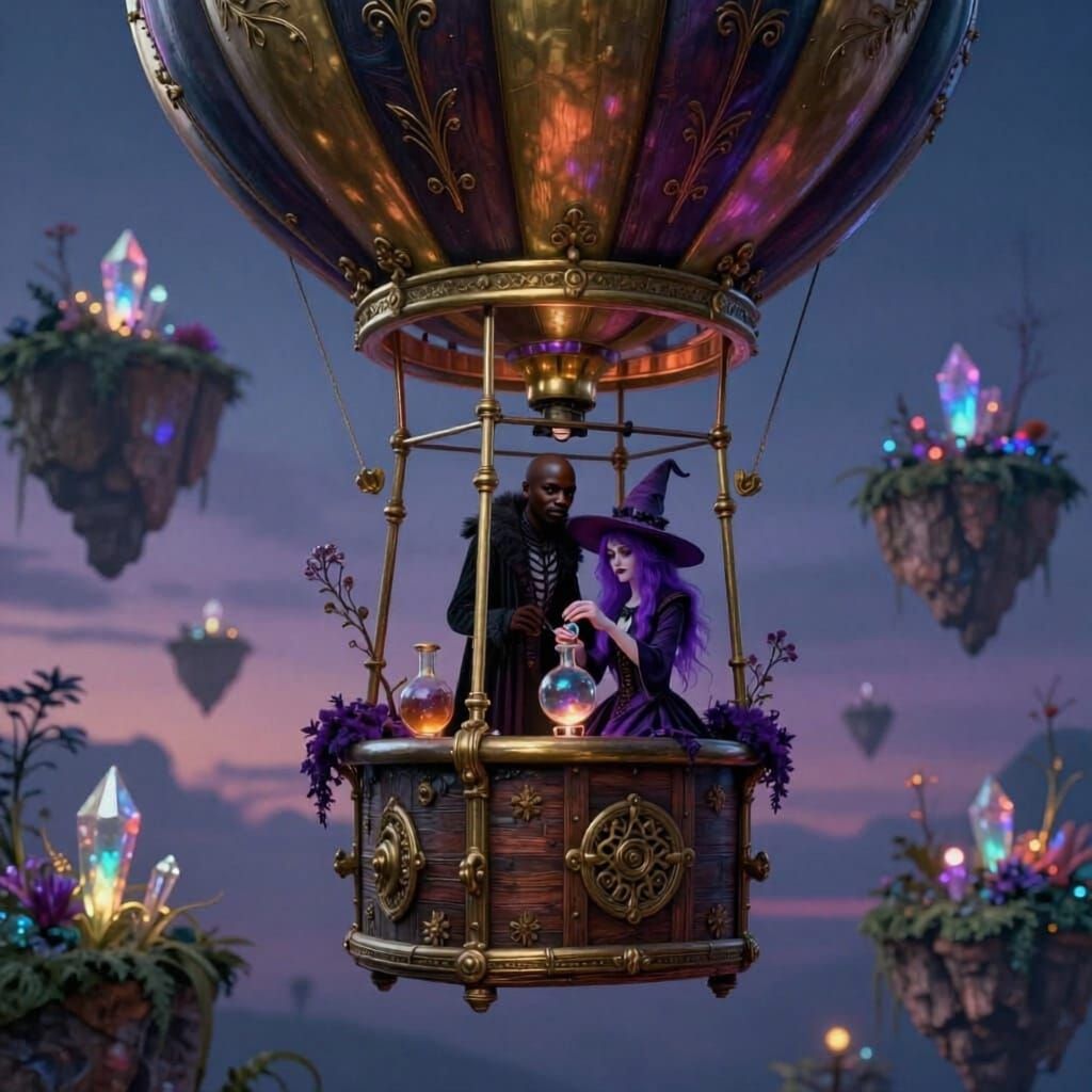 Goth Hot Air Balloon Over Twilight Islands