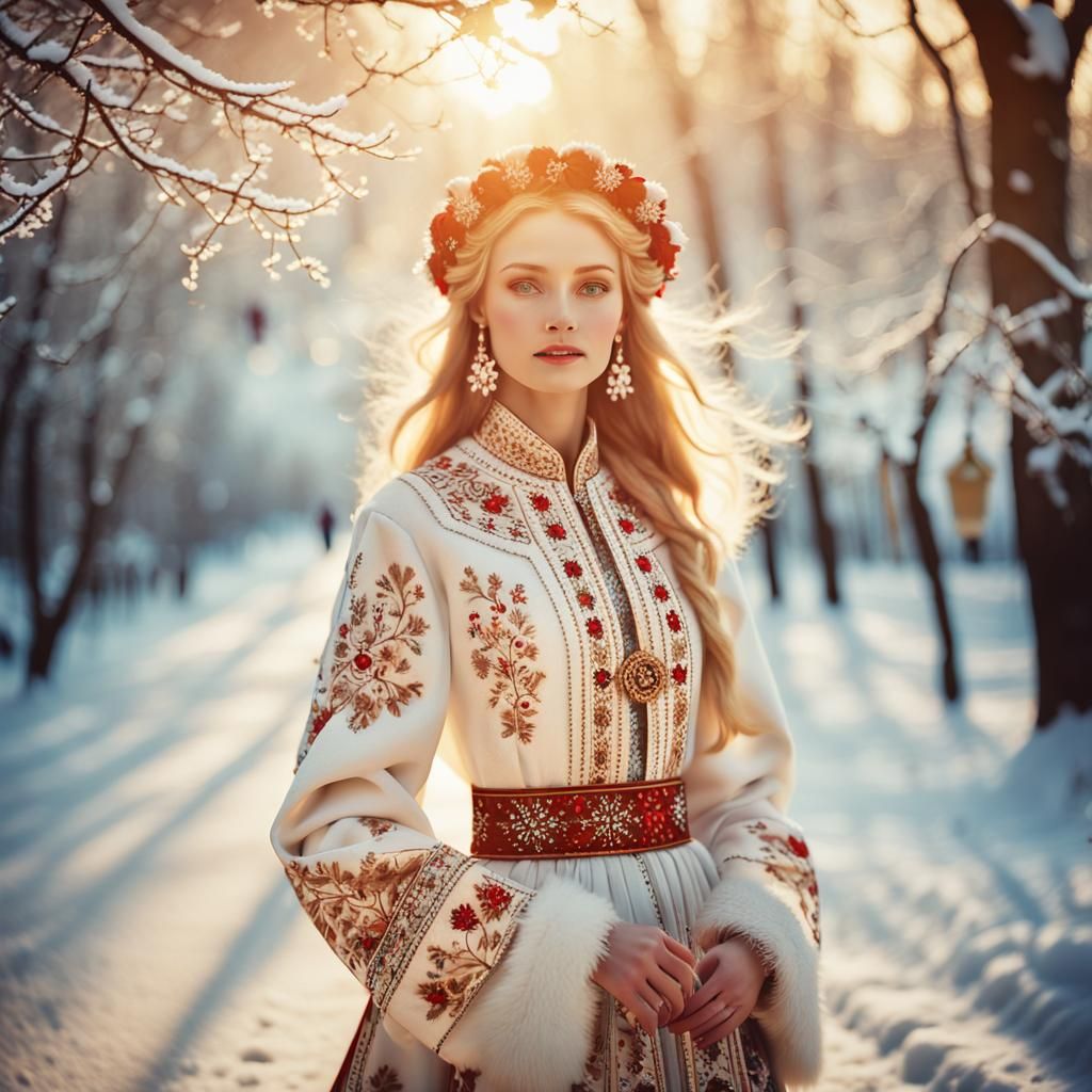 Slavic Model in Snowy Moscow, Digital Portrait