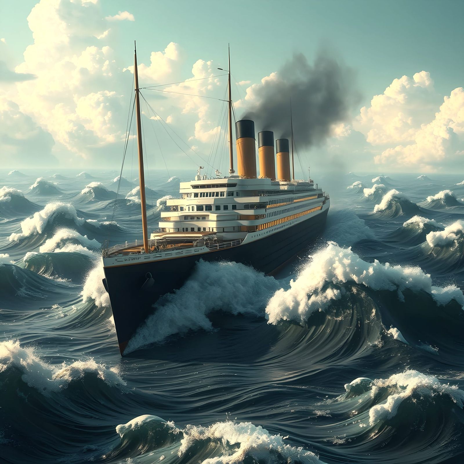 Surreal Gingham Passenger Liner Battles Turbulent Seas in Fa...