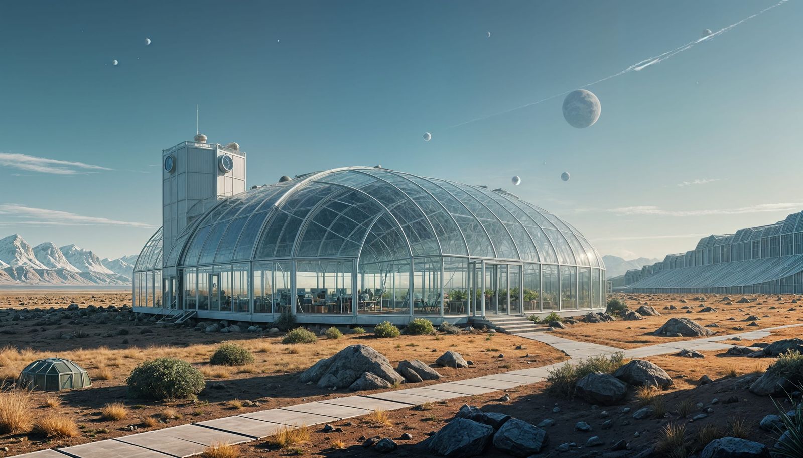 Futuristic Eco Oasis on a Barren Planet