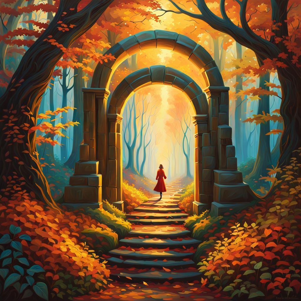 Autumnal Portal in Mystical Forest: Fantasy Artwork