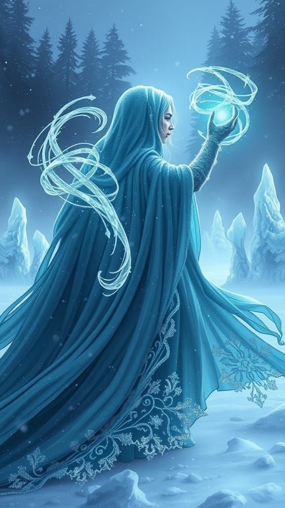 Frost Sorceress Wielding Winter's Power