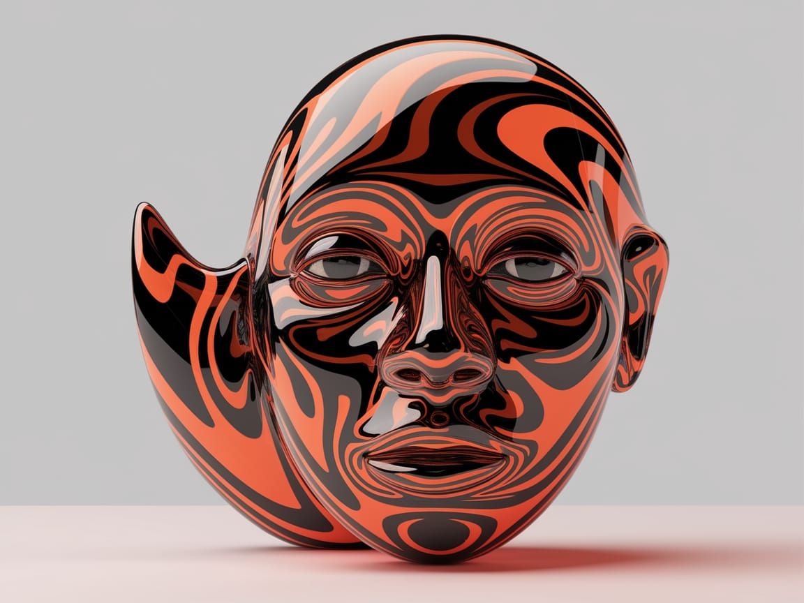 Translucent Face Sculpture with Swirling Patterns