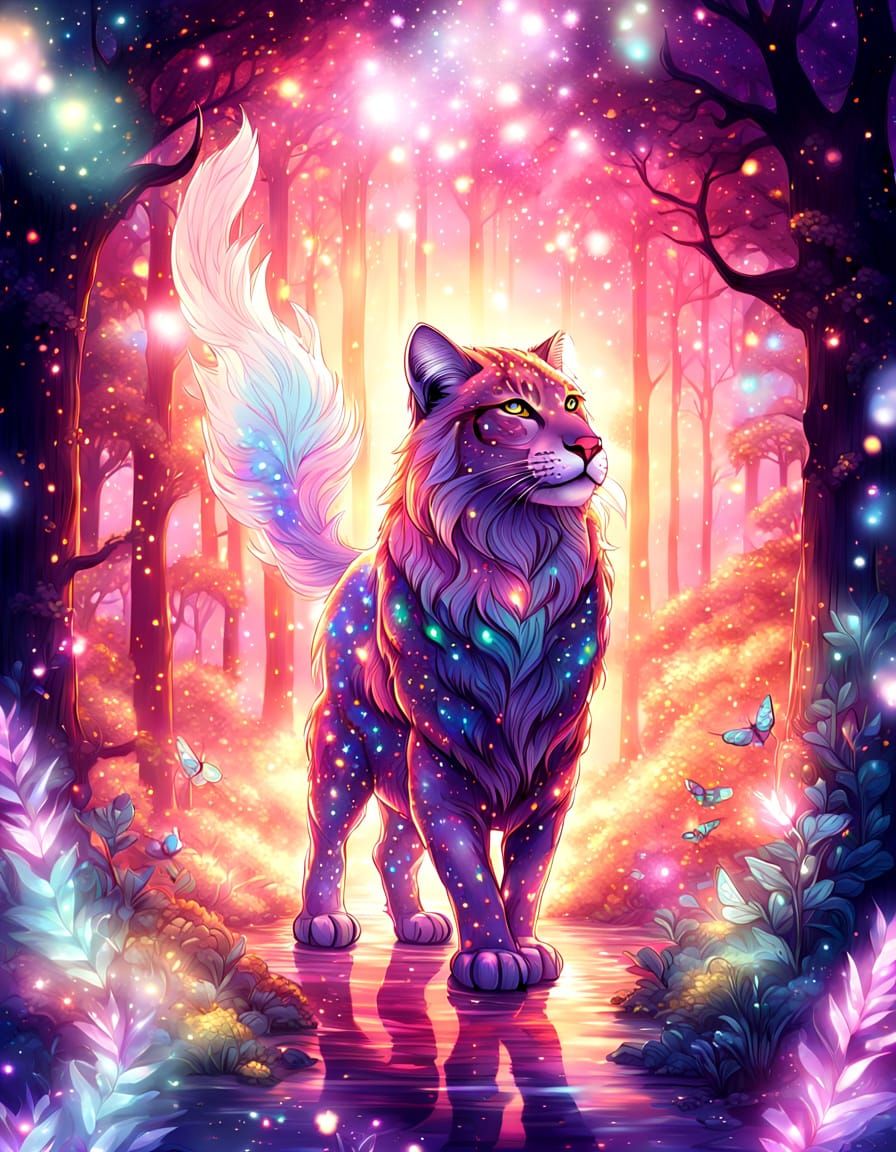 Big Cat in Whimsical World: Manga Style Illustration