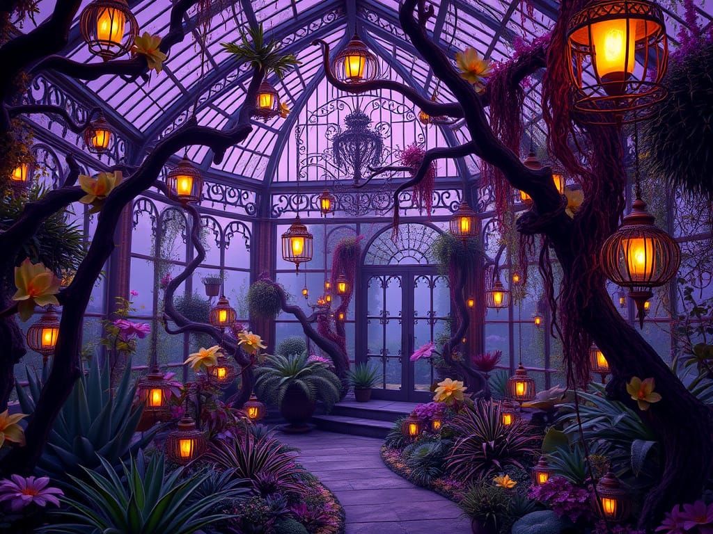 Ethereal Victorian Greenhouse Amidst Twilight