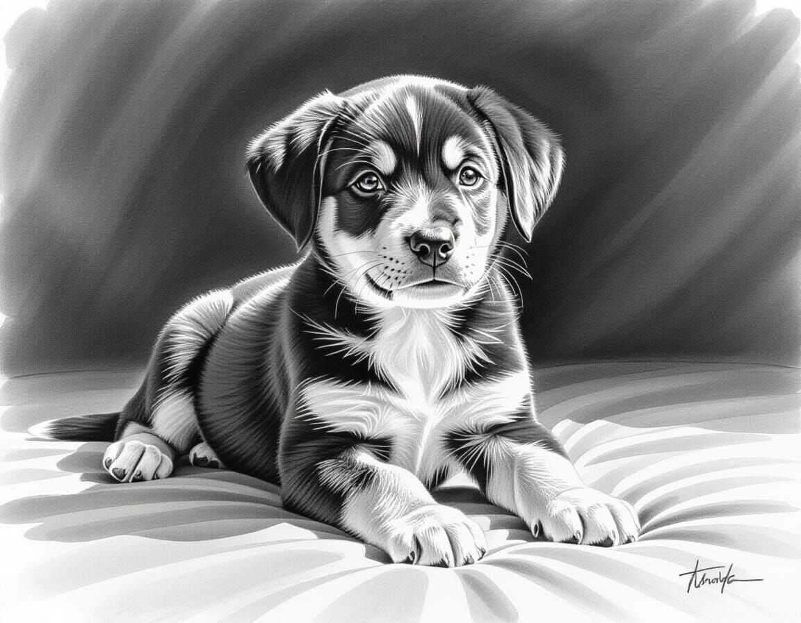 Puppy in Charcoal Drawing Style