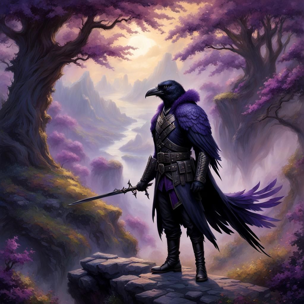 Raven-Headed Rogue in Ethereal Fantasy Style