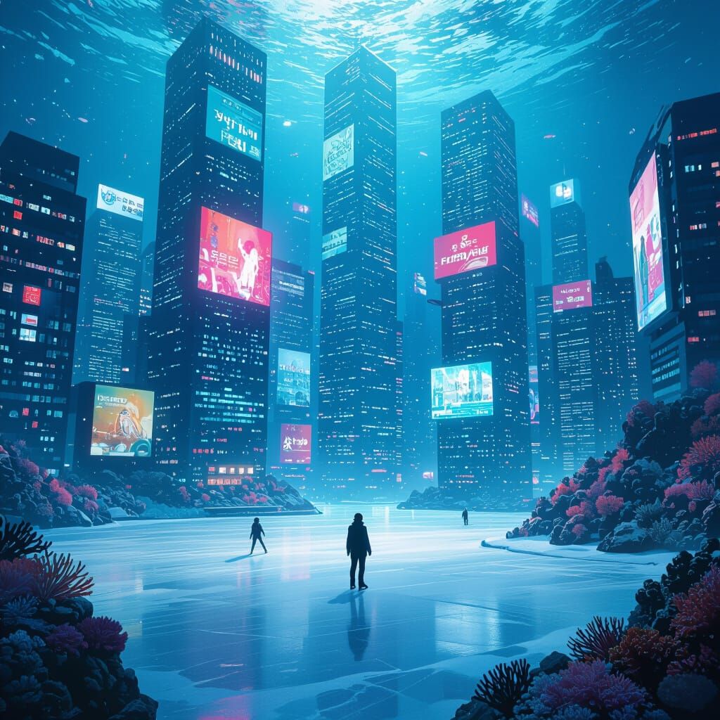 Underwater South Korean City with Holographic Ads