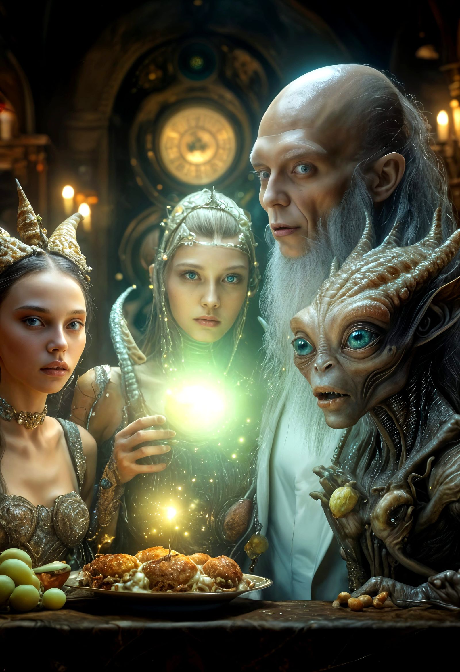 Futuristic Alien Feast in Magical Realism